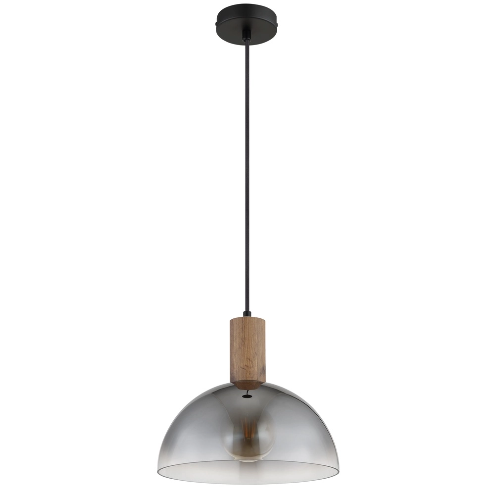 Landelijke hanglamp Romy zwart met hout Globo 9007371580354