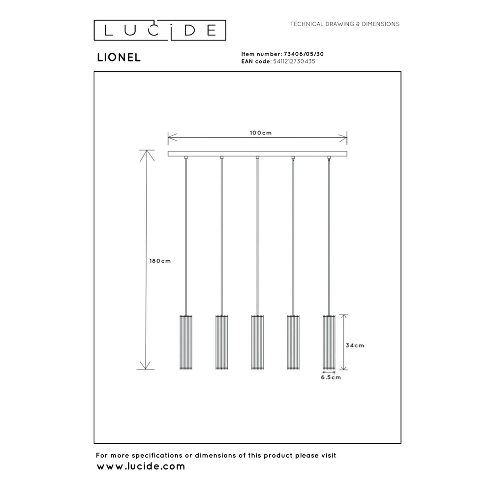 Design hanglamp Lionel 5-lichts zwart Lucide 5411212730435