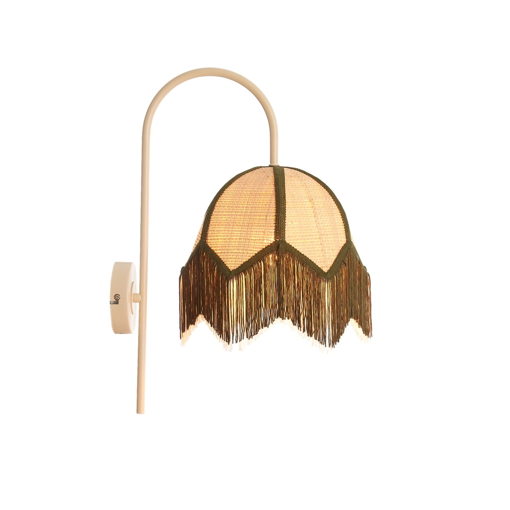 Japandi wandlamp Sulina zand raffia met groen Light & Living 8717807762421