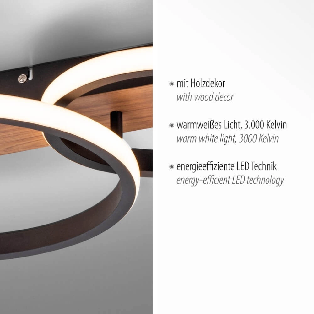 Plafondlamp Trooper zwart met hout 68cm Just Light 4043689982195