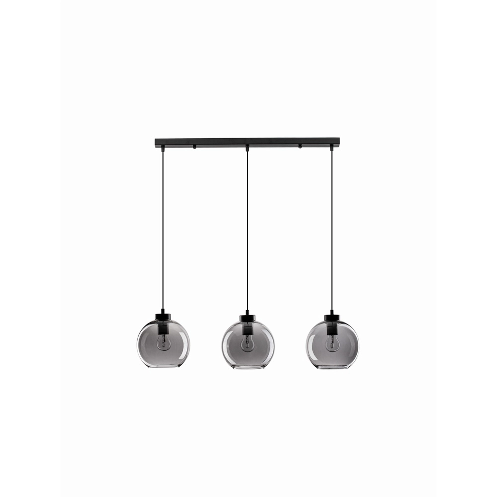Hanglamp Palmer 3-lichts recht zwart met smoke glas Lyora 5212017430960