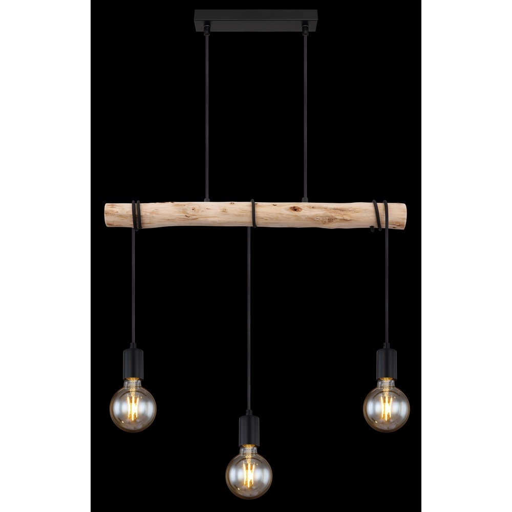 3-lichts eettafel hanglamp Gregor zwart met hout Globo 9007371436330
