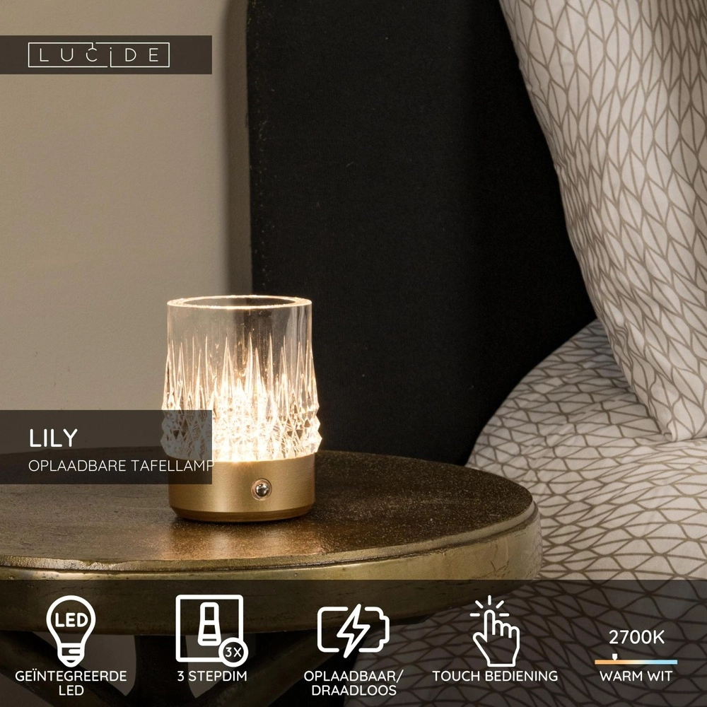 Oplaadbare tafellampjes Lily set van 3 goud Lucide 5411212461070