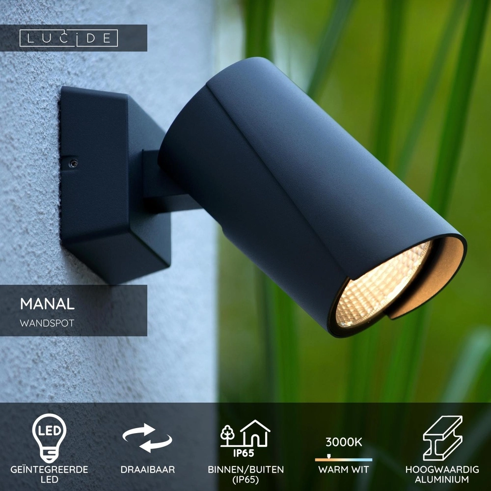 Design wandlamp Manal antraciet Lucide 5411212271686