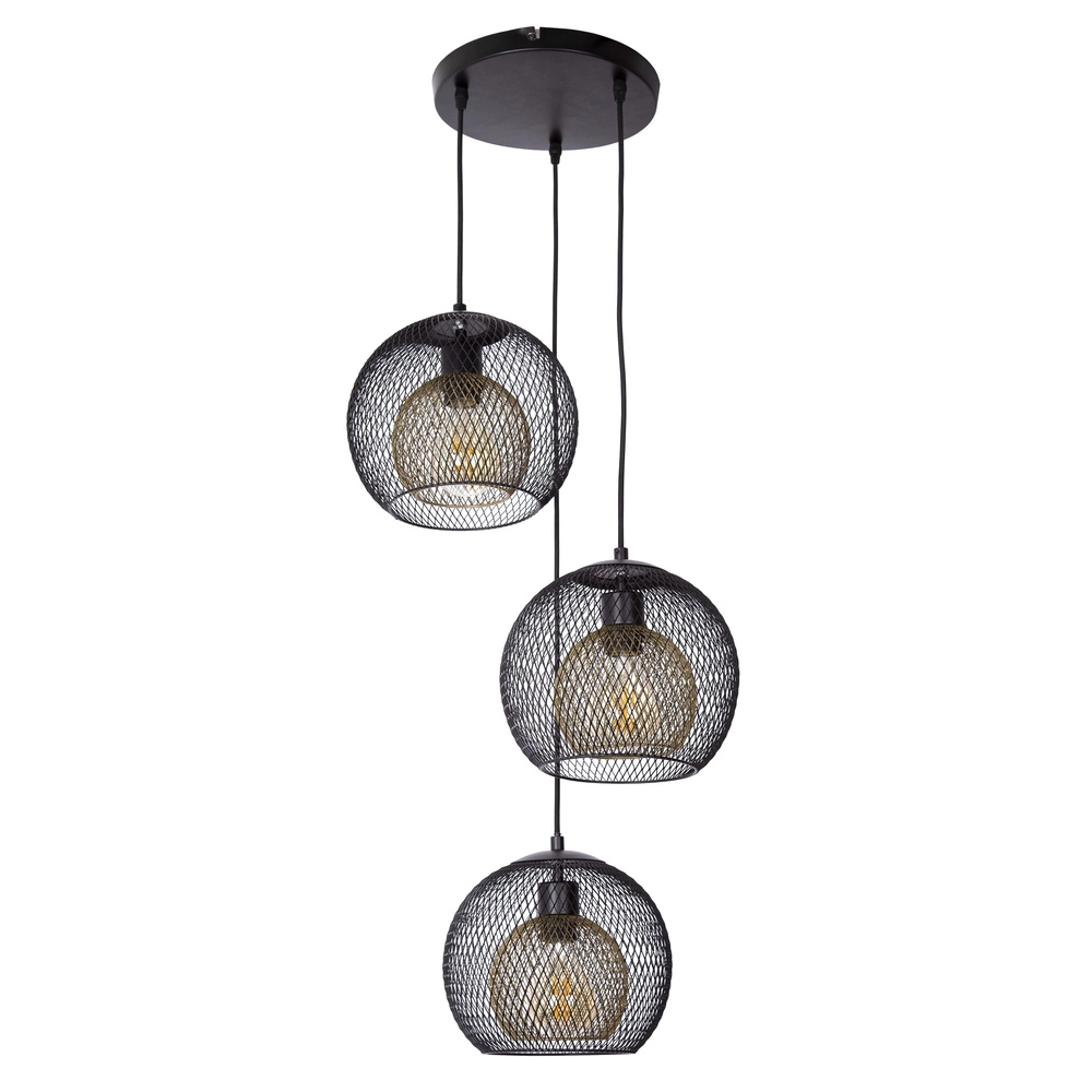 Gaas hanglamp Selina kooi zwart 3-lichts