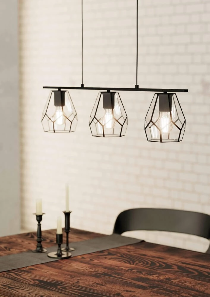 Eetkamer hanglamp Mardyke zwart met glas Eglo 9002759436445