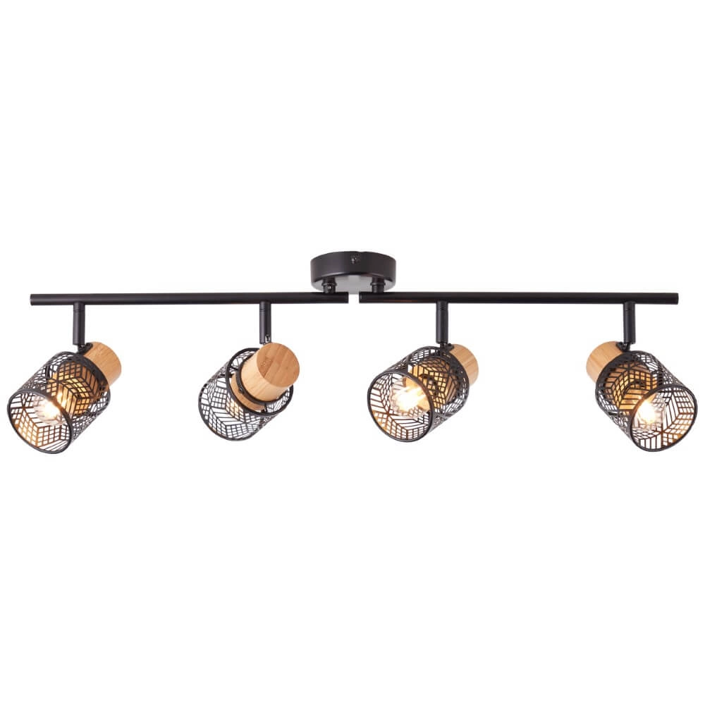 Spots Santy 4-lichts zwart met hout Spots Santy 4-lichts zwart met hout