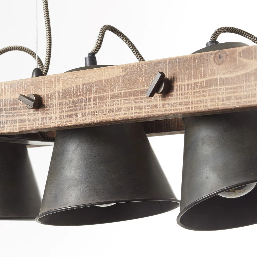 Eetkamer hanglamp Plow 3-lichts antiek zwart met hout Brilliant 4004353359682
