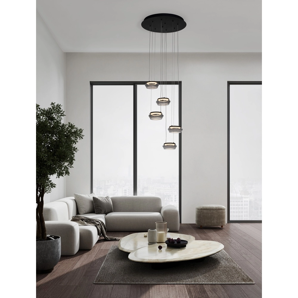Strakke hanglamp Jailyn rond 5-lichts Lyora 5212017468406