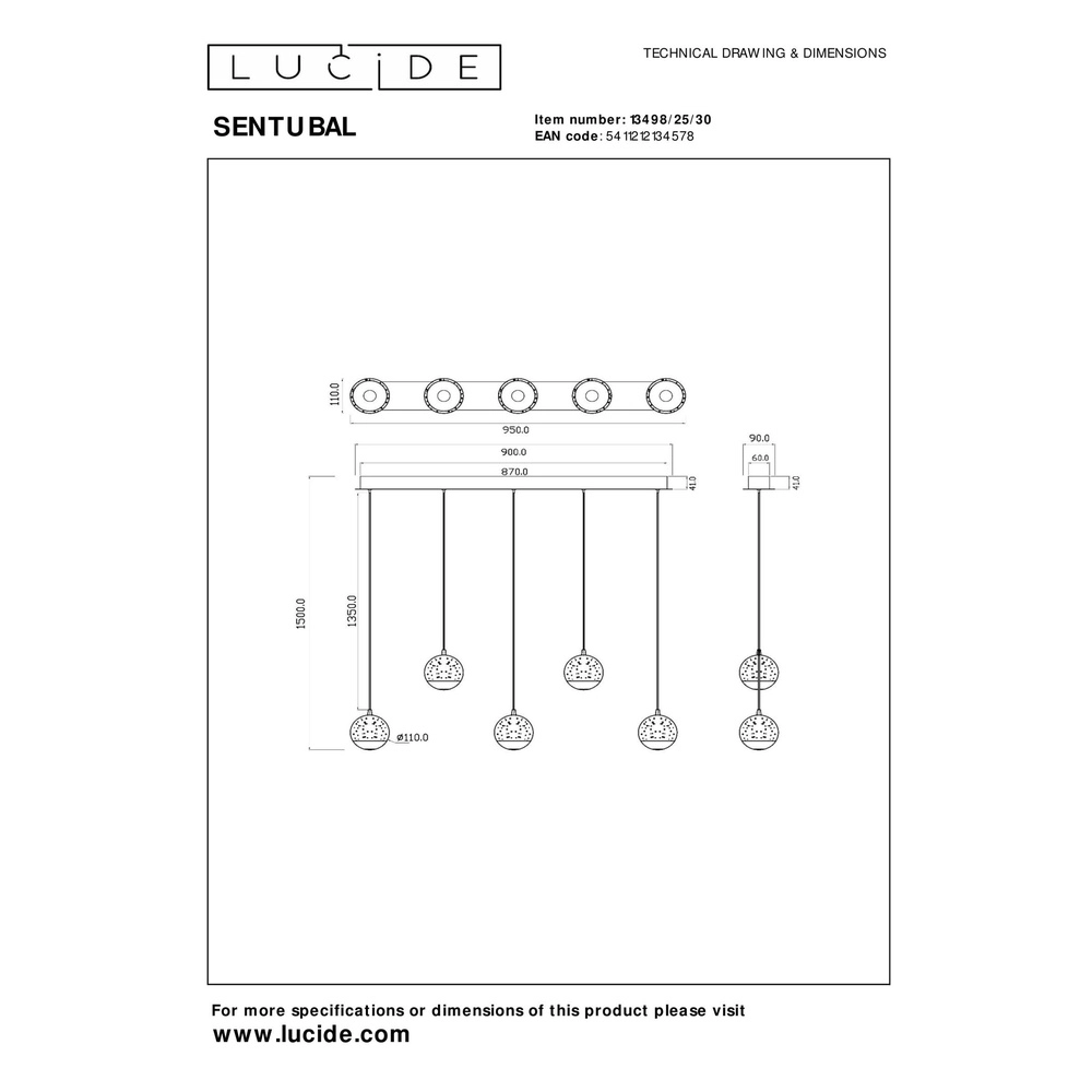 Design hanglamp Sentubal 5-lichts zwart Lucide 5411212134578