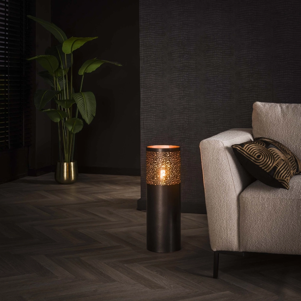 Oosterse vloerlamp Cylinder 60cm - zwart nikkel