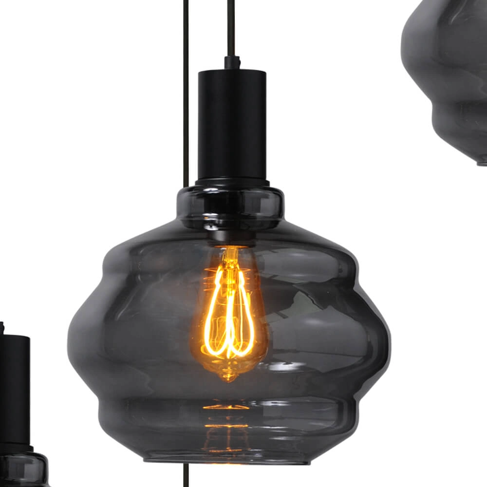 5-lichts vide hanglamp - zwart - Porto met Ball smoke glazen - Ø 24cm Masterlight 8718121271002