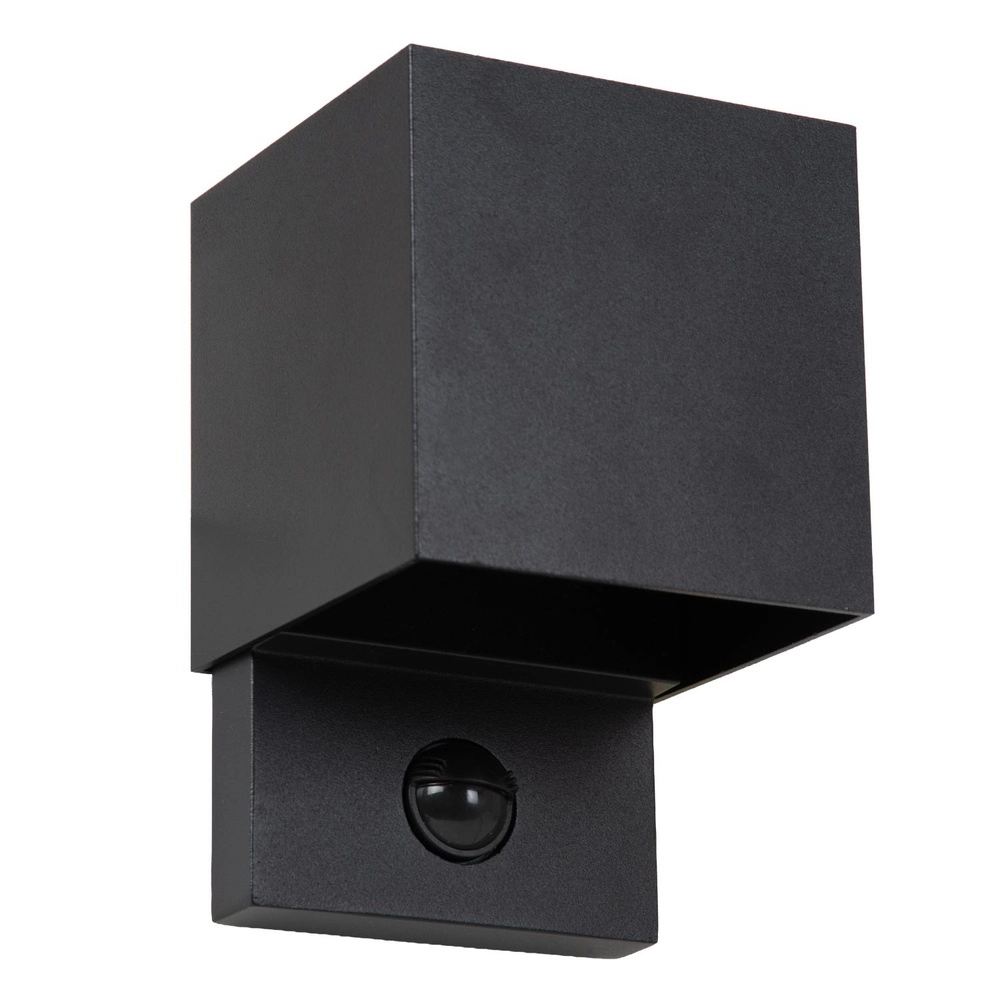 Vierkante wandlamp Tadzio met sensor zwart