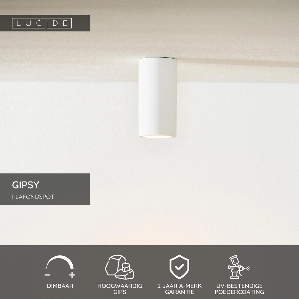 Plafondspot Gipsy 14cm wit Lucide 5411212351449