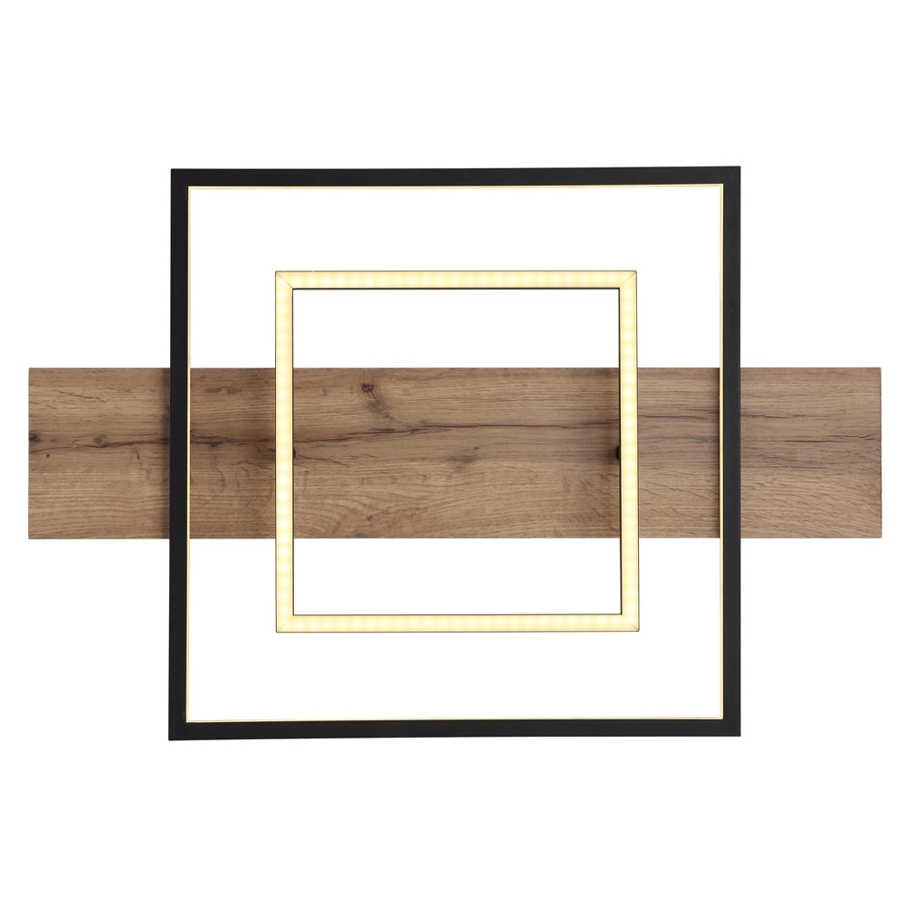 Design plafondlamp Vanni zwart met houtlook 60cm Globo 9007371451081