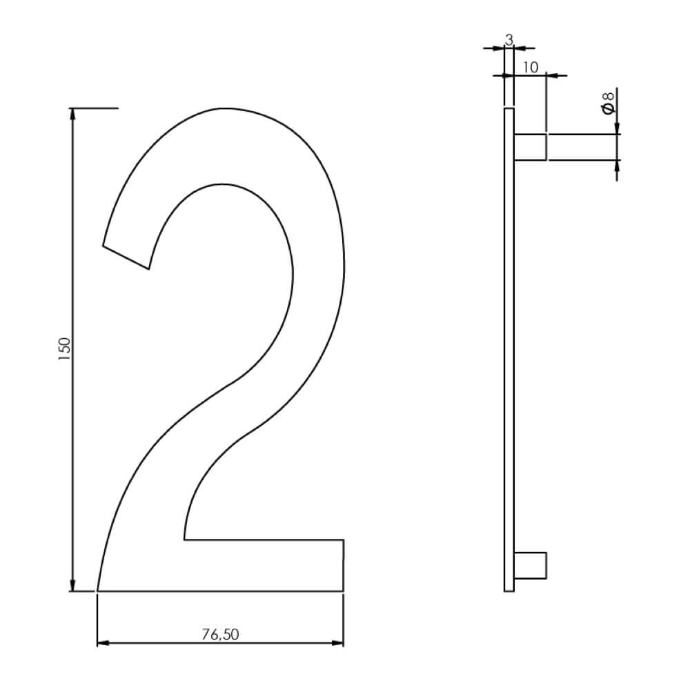 Huisnummer 2 Numbra 15cm RVS Intersteel 8714186058305