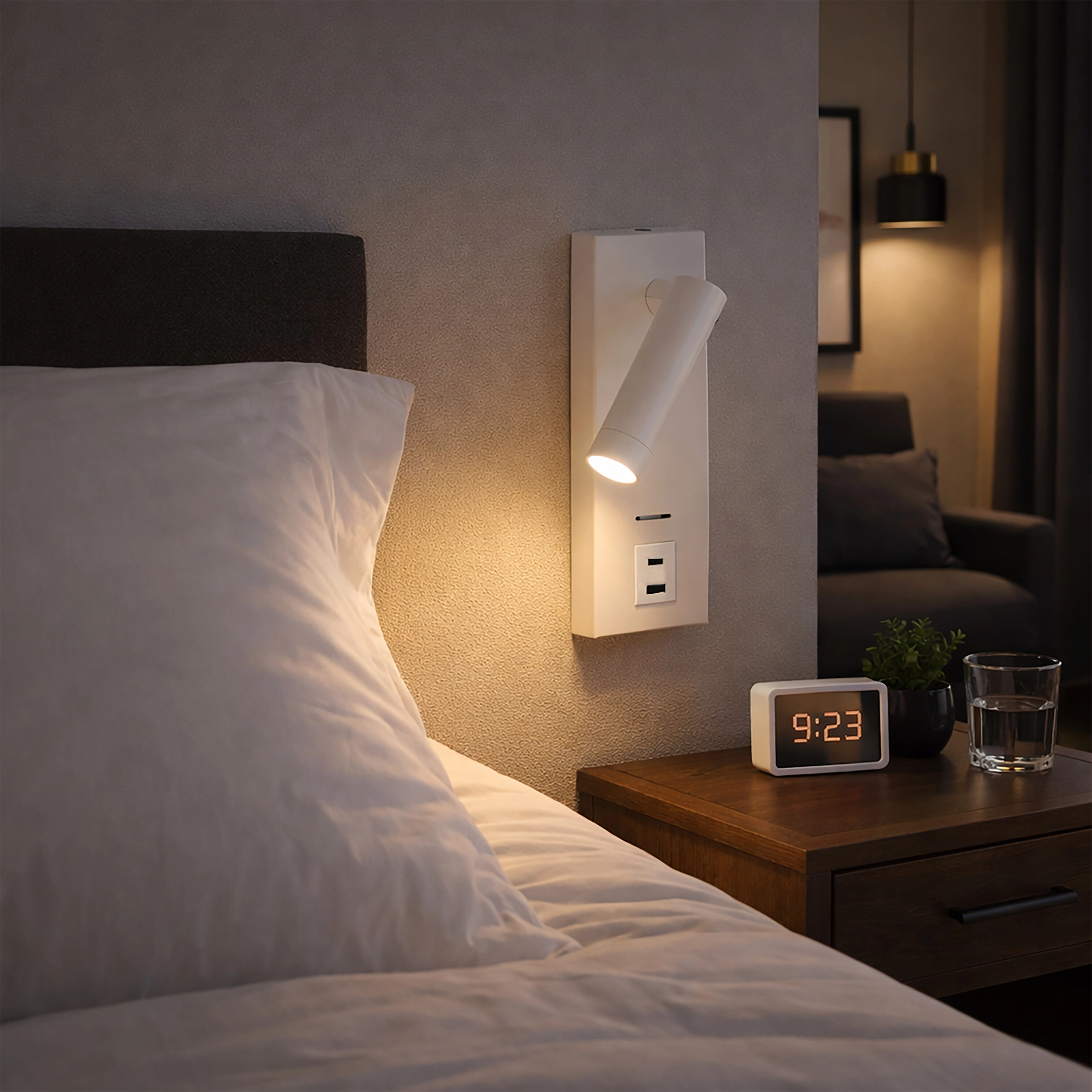 Wit bedlampje Marlow met USB Lyora 5053423275864
