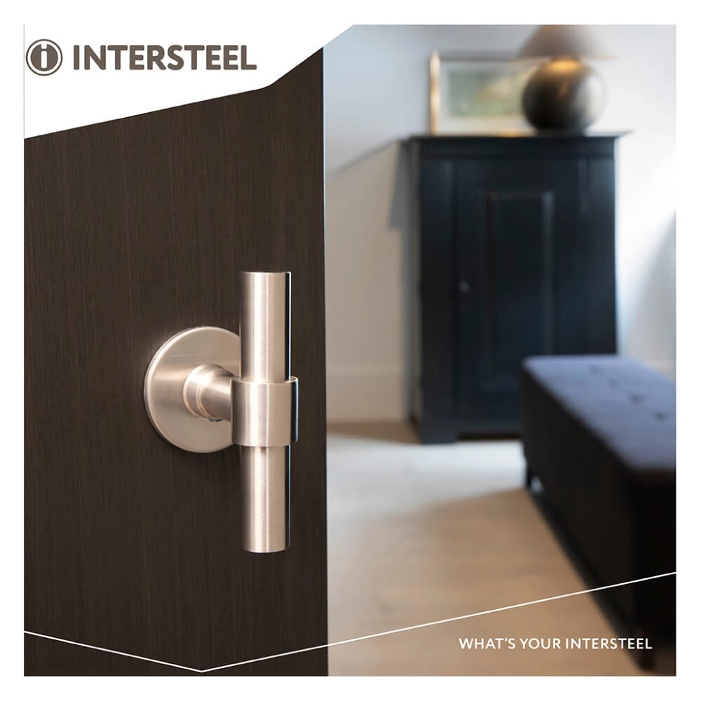 Deurklink L/T-model Krucko met plat rozet 2mm RVS Intersteel 8714186461419