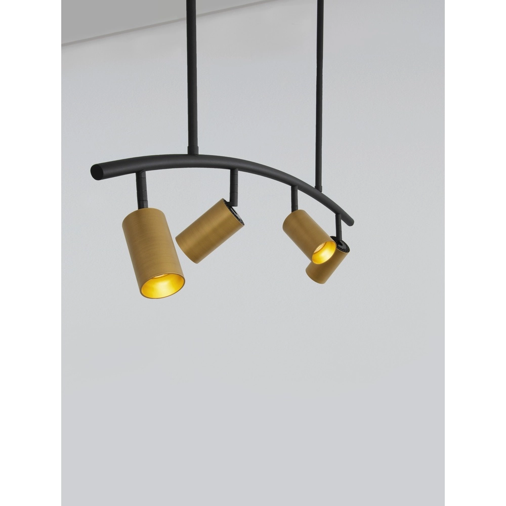 Hanglamp Pogno 4-lichts zwart met goud rond Lyora 5212017431301