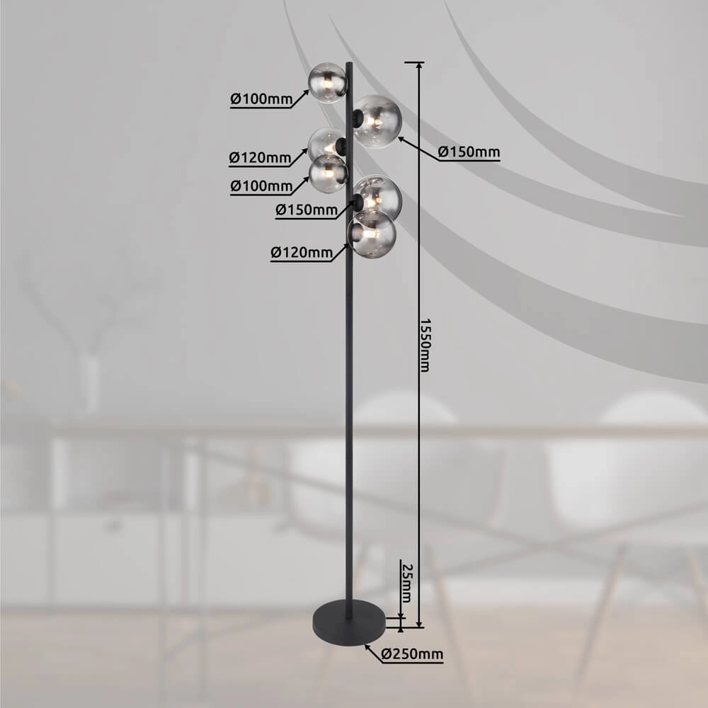 Zwarte vloerlamp Riha 6-lichts Globo 9007371417889