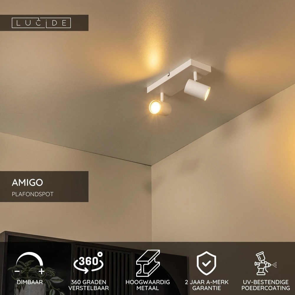 Plafondlamp Amigo 2-lichts wit Lucide 5411212531155