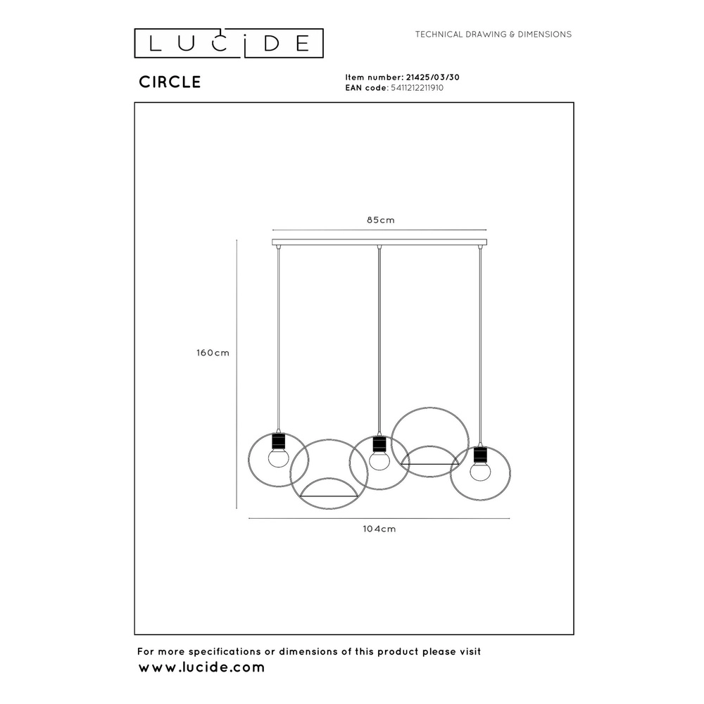 Unieke hanglamp Circle 3-lichts zwart Lucide 5411212211910