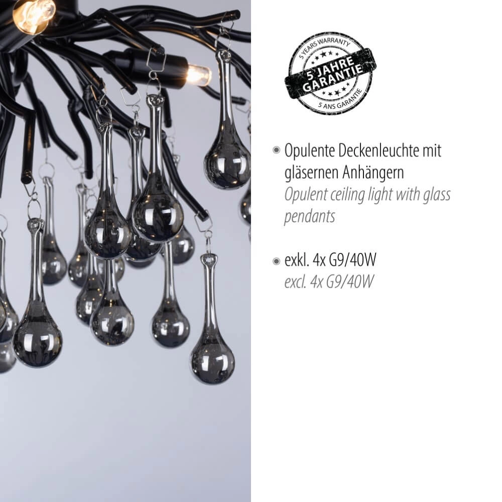 Kroonluchter Icicle zwart 60cm Paul Neuhaus 4012248377574