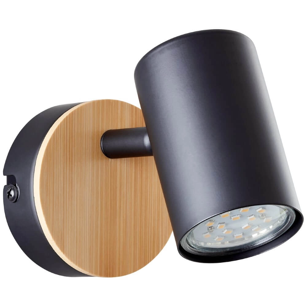 Wandlamp Niels zwart met hout Brilliant 4004353410192