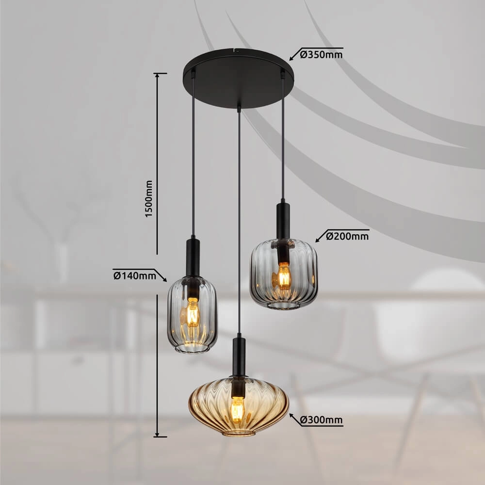 Hanglamp Valletta met gekleurd glas 3-lichts Globo 9007371455867