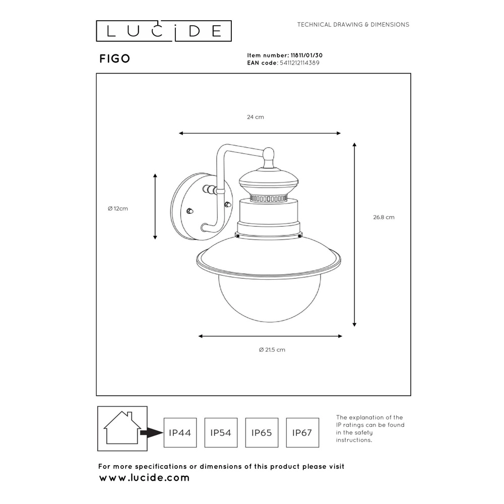 Klassieke wandlamp Figo zwart Lucide 5411212114389