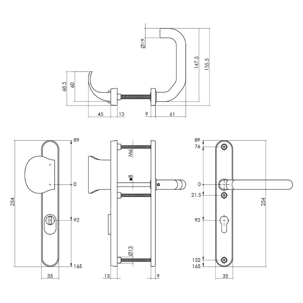 Voordeurbeslag Vurano kerntrekbeveiliging 92mm ovaal RVS Intersteel 8,71419E+12