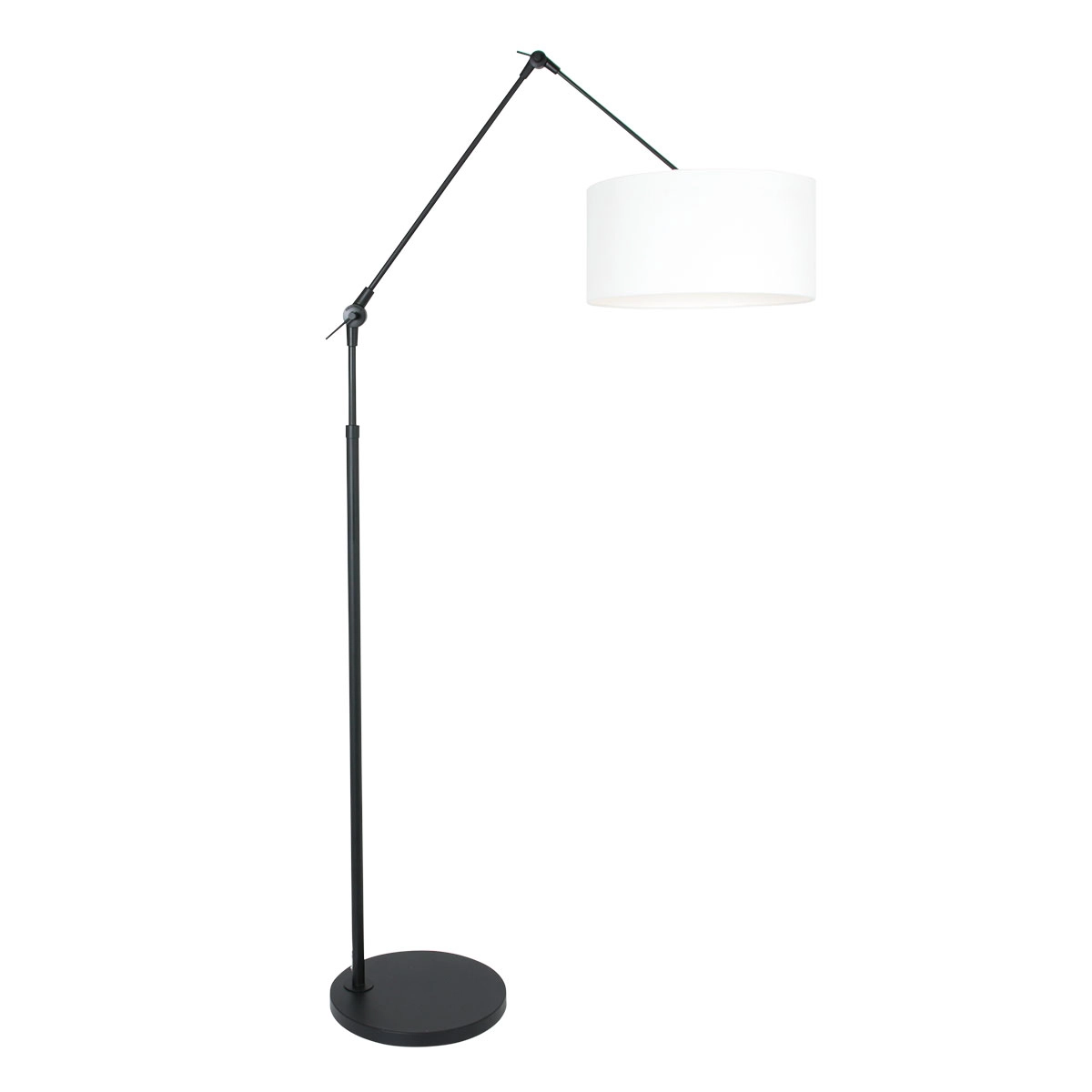 Vloer Leeslamp Prestige Chic zwart met 40cm wit linnen lampenkap Vloer Leeslamp Prestige Chic zwart met 40cm wit linnen lampenkap