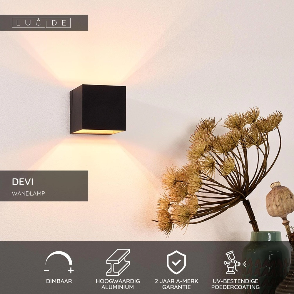 Design wandspot Devi vierkant zwart Lucide 5411212092274