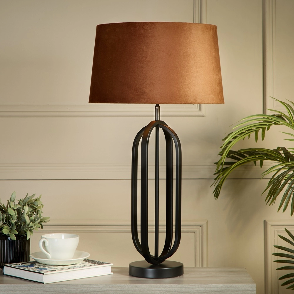 Tafellamp Chic zwart met oranje kap Searchlight 5053423305394