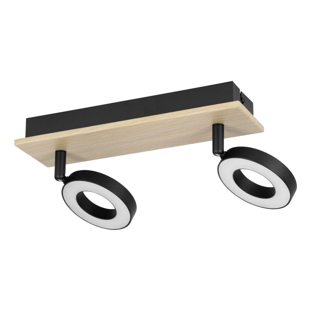 Led plafondlamp Rielves 2-lichts met hout