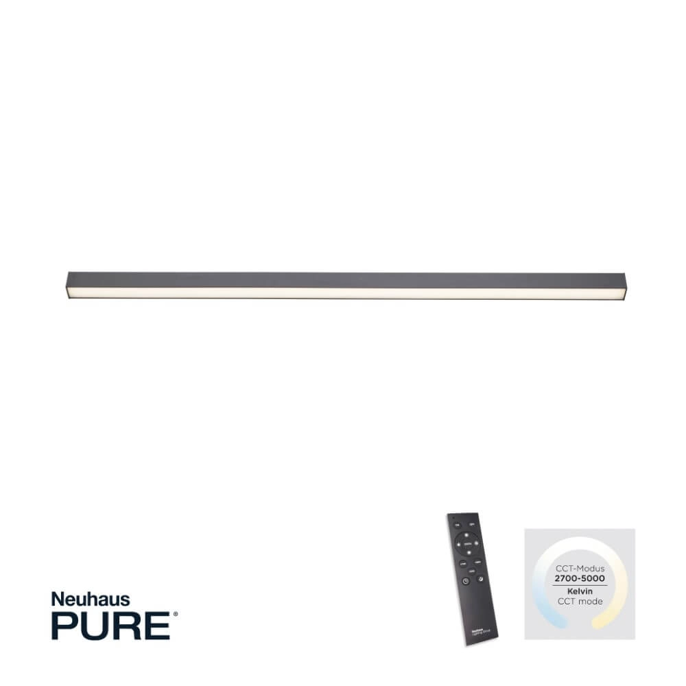 Strakke plafondlamp Pure Lines Straight antraciet Paul Neuhaus 4012248357903