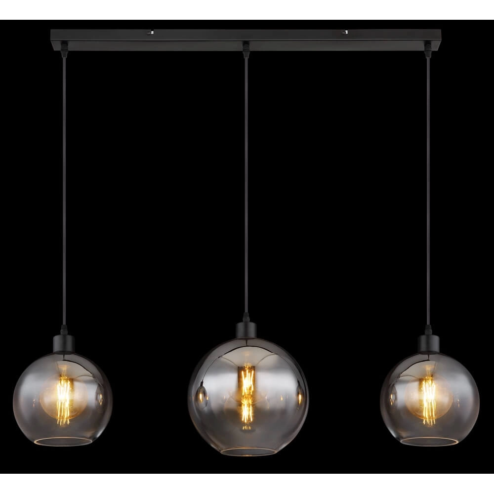 Zwarte hanglamp Newcastle bol smoke glas 3-lichts Globo 9007371452798