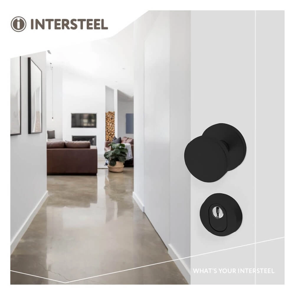 Zwarte voordeurknop Castor eenzijdige montage Intersteel 8714186492048