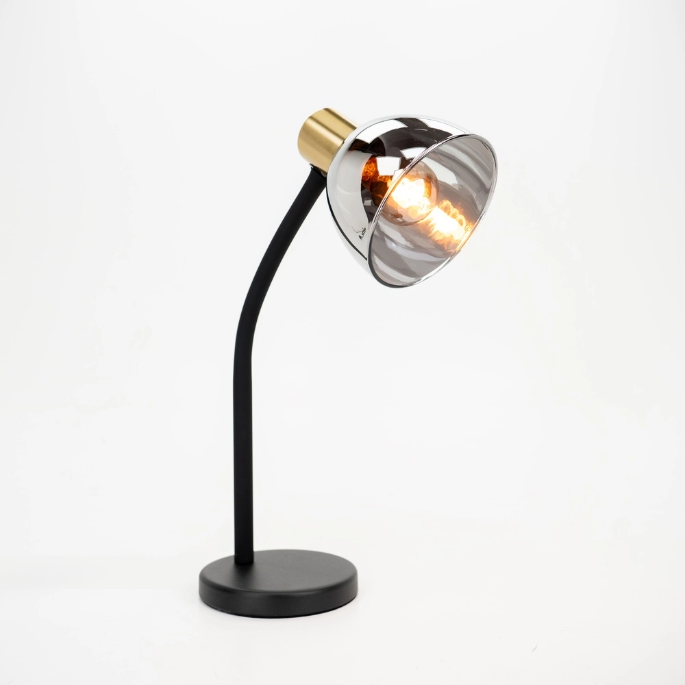 Strakke bureaulamp Macere goud met smoke glas