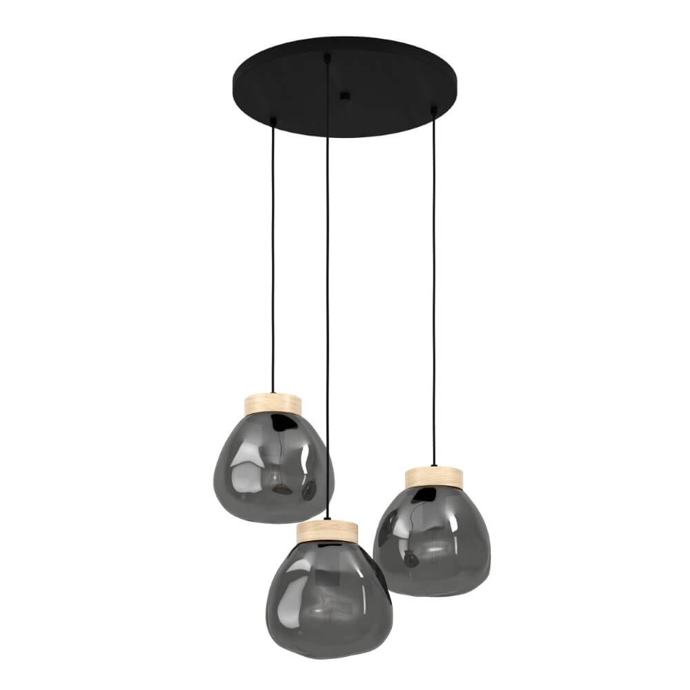 Ronde hanglamp Magacela 3-lichts met smoke glas Ronde hanglamp Magacela 3-lichts met smoke glas