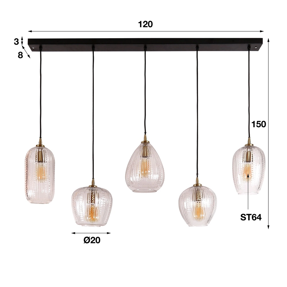 5-licht glazen hanglamp Diamond met helder glas Lyora 8716803511187