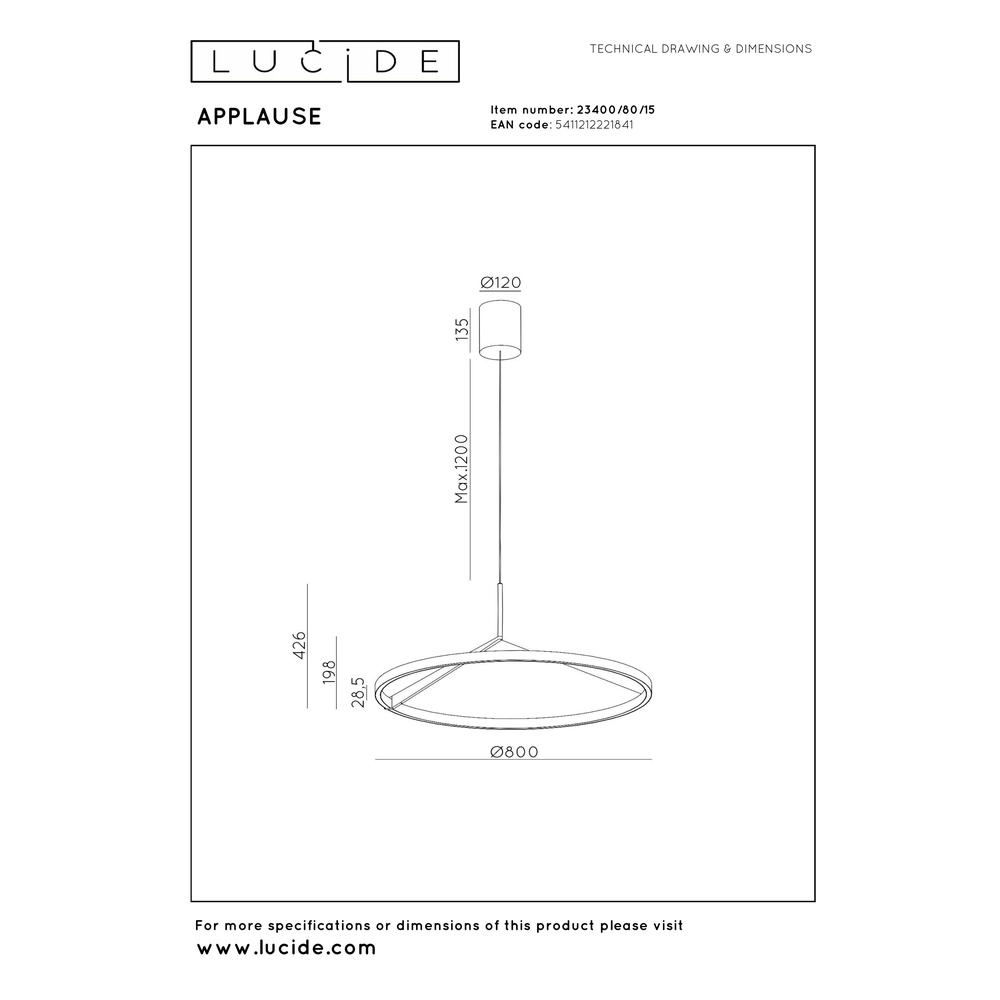 Strakke led hanglamp Applause geborsteld metaal - Ø 80cm Premium by Lucide 5411212221841