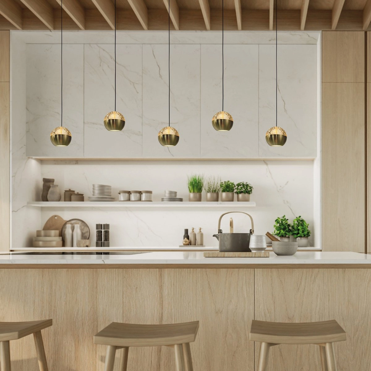 5-licht eettafel hanglamp Belluno led - messing goud met glas Steinhauer 8712746183894