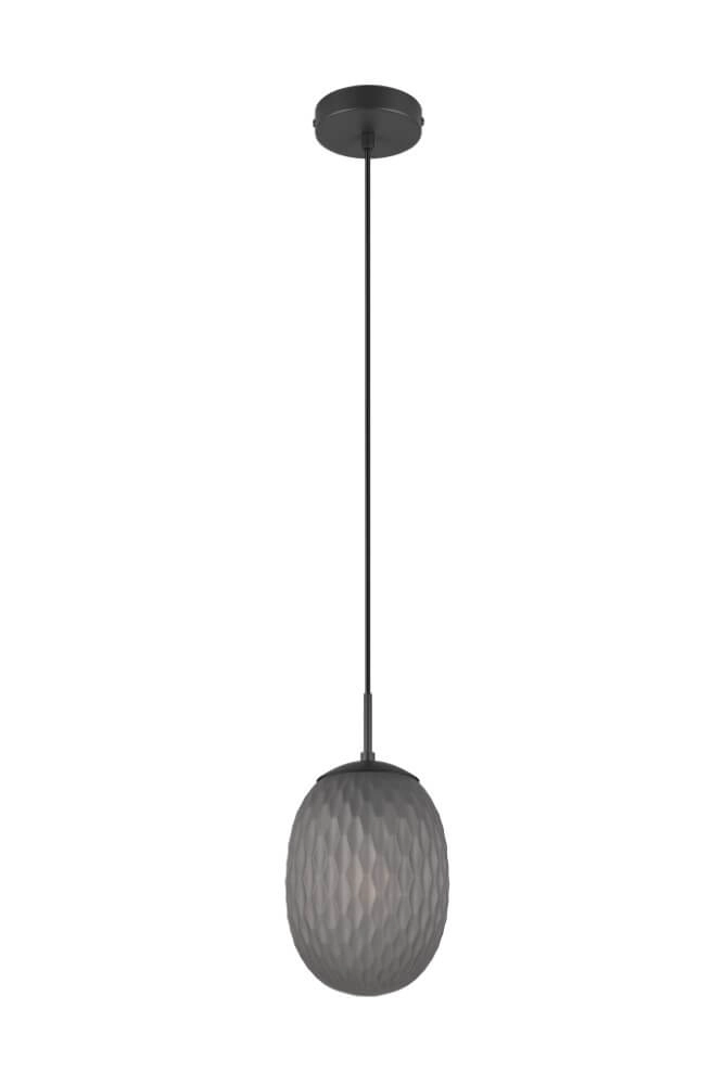 Glazen hanglamp Facette met geribbeld smoke glas Trio 4017807616828