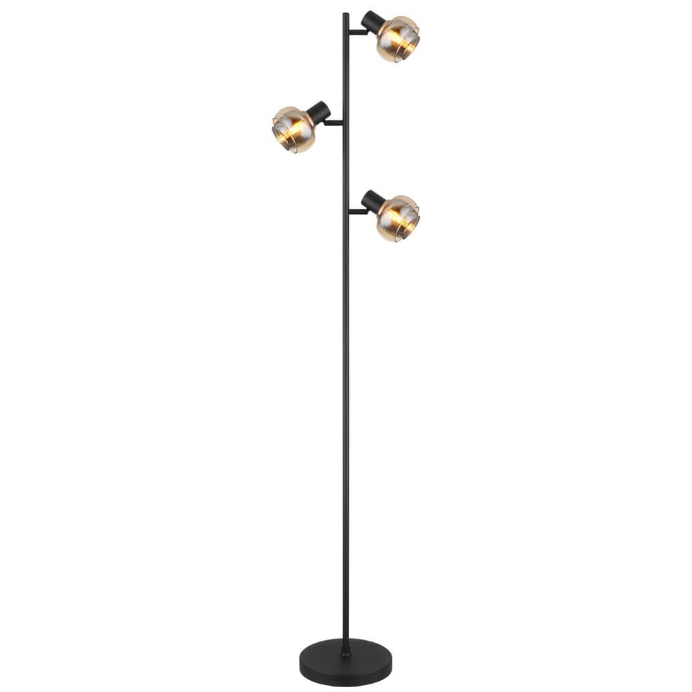 Zwarte vloerlamp Tokki 3-lichts amber smoke glas