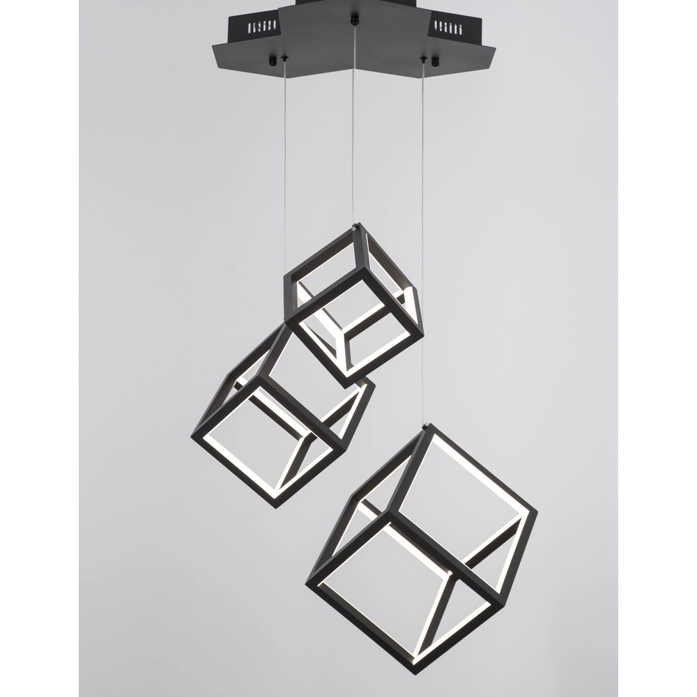 Vierkante hanglamp Gabbia zwart triple Lyora 5212017423412