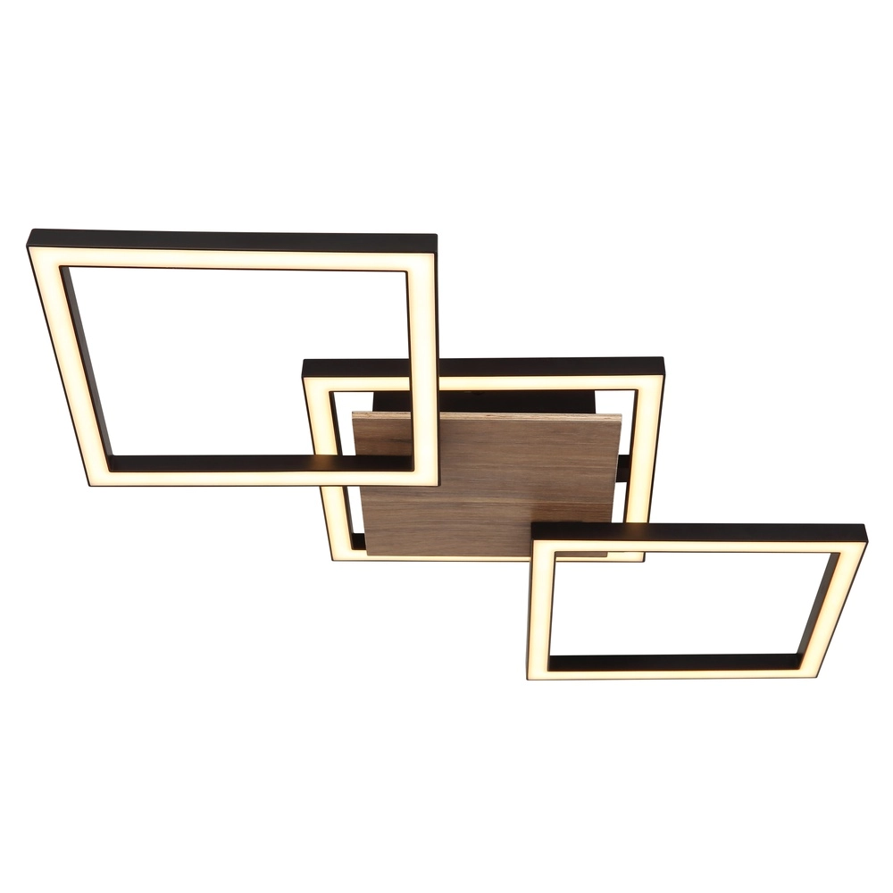 Design plafondlamp Kaden zwart met houtlook Globo 9007371468324