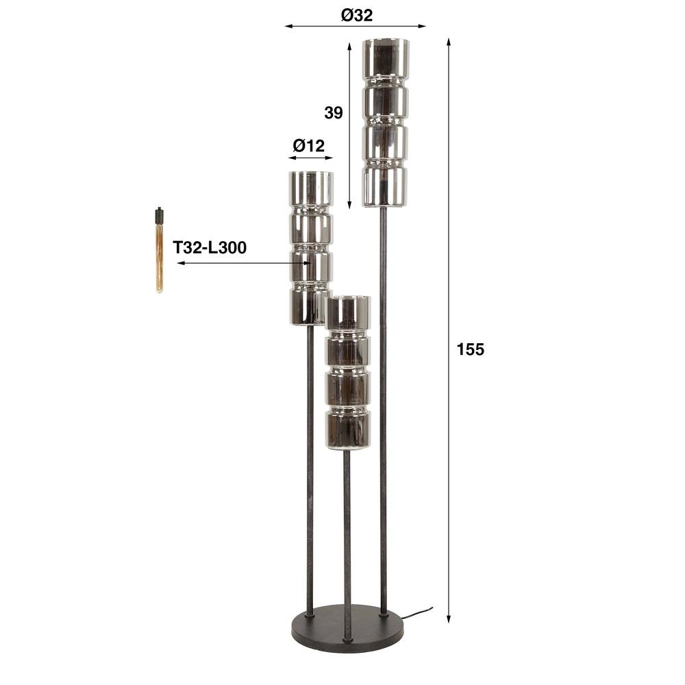 Cilinder vloerlamp Cylinder 105cm - zwart Lyora 8716803511958