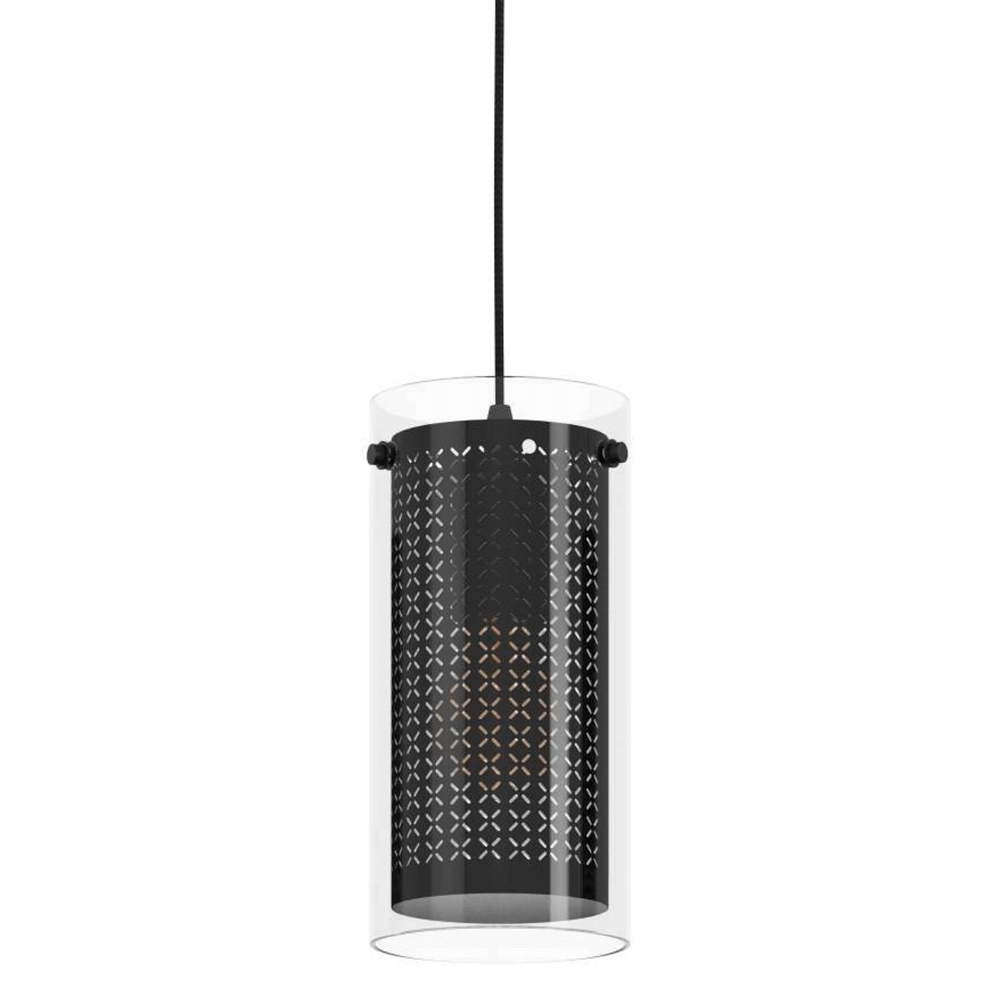 Eettafellamp Pinto Textil 1 zwart met glas Eglo 9008606235698