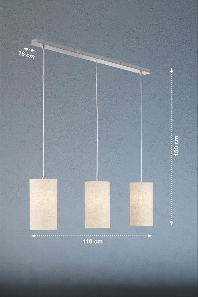 3-licht hanglamp Thor met zandkleur linnen Fischer & Honsel 4003694605847